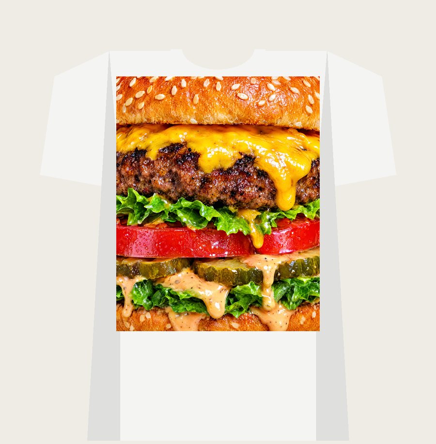 THE BURGER on a white tee
