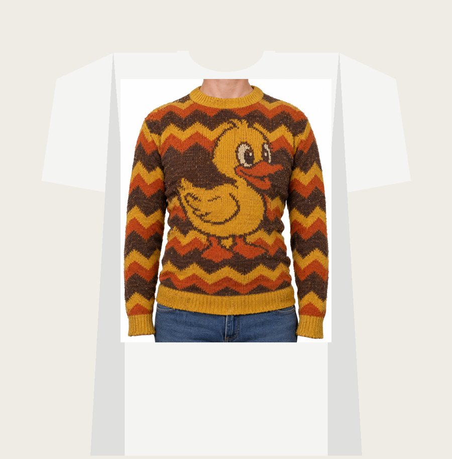 THE DUCK SWEATER on a white tee