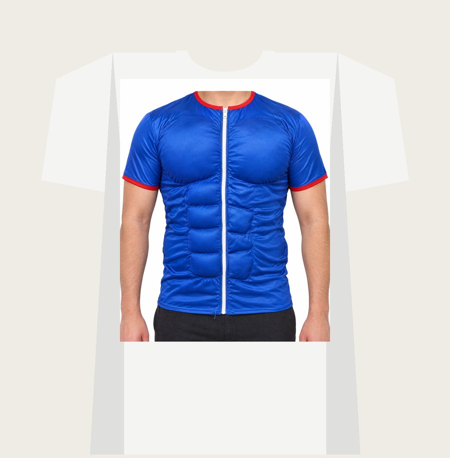 THE MUSCLE SUIT on a white tee