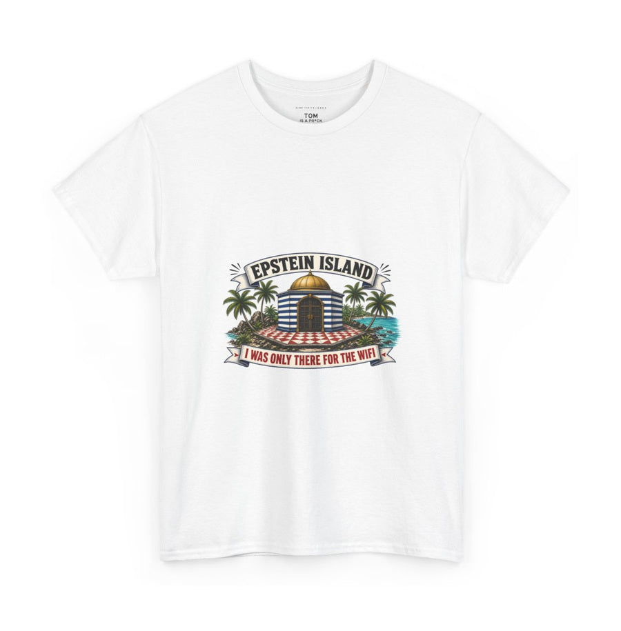 EPSTEIN ISLAND / WIFI on a white tee